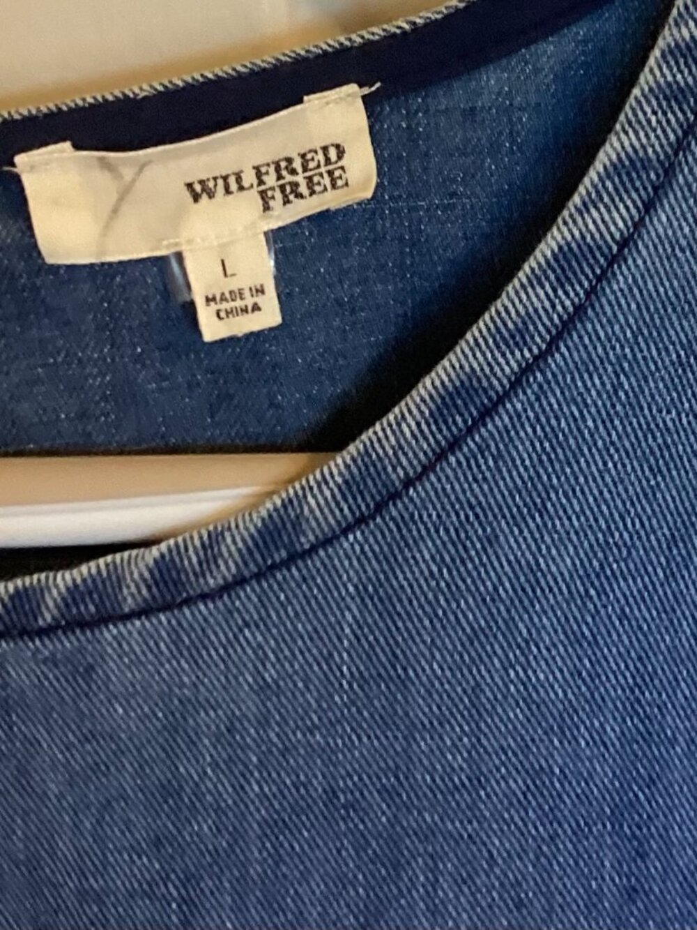Wilfred Free Aritzia Midi Denim Jumper Dress Blue Size L - Picture 2 of 9